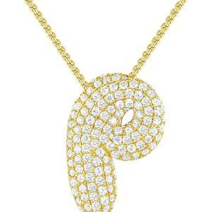 Bubble Letter Necklace Gold Plated Initial Pendant Box Chain CZ Jewelry Gift